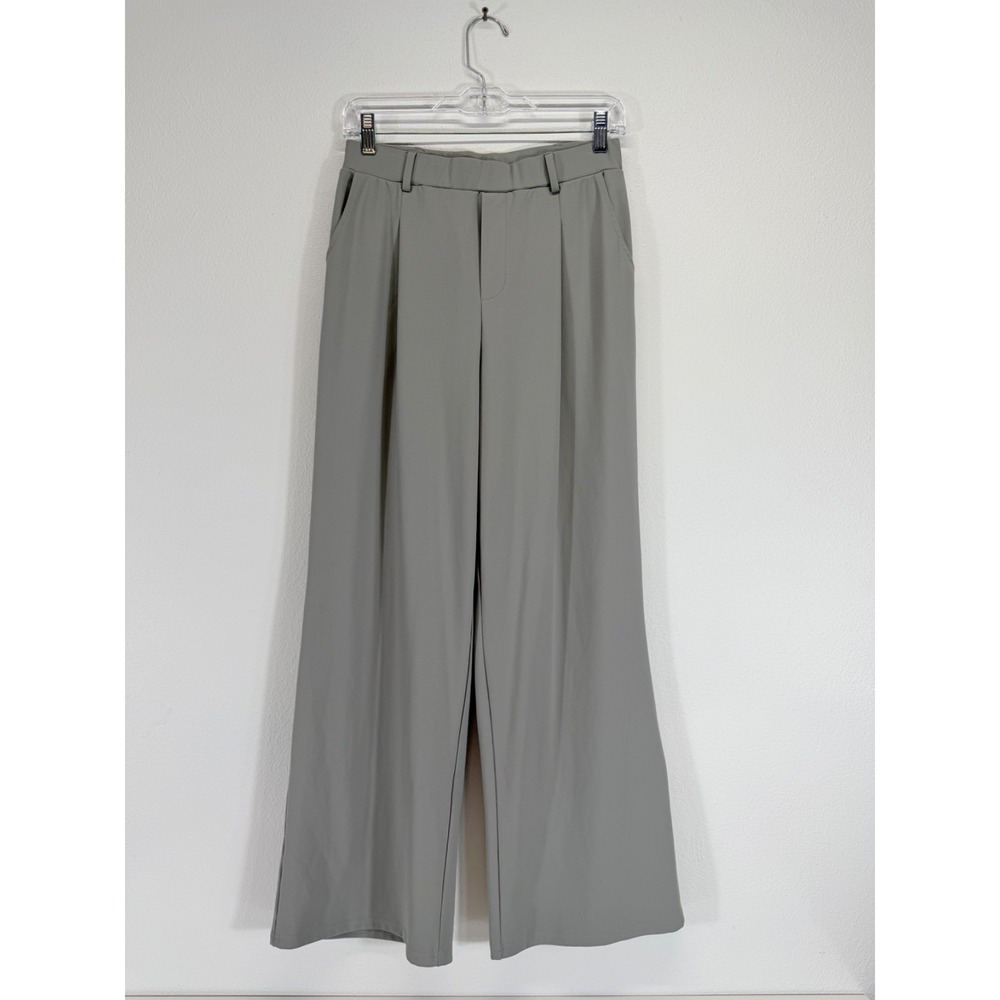 Gracyoga Gray Wide Leg High Waist Pleated Stretch Trousers Dress Pants Size M